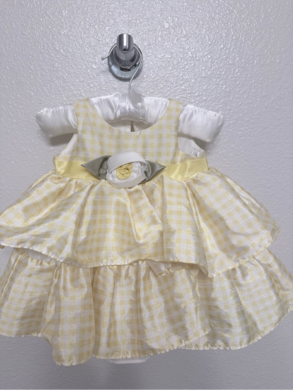 Cherokee Yellow Gingham Tiered Baby Dress with Rosette